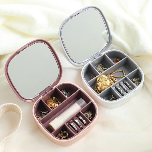 Mini Jewellery Box – Portable Earrings & Necklace Organizer (Pink/Silver)